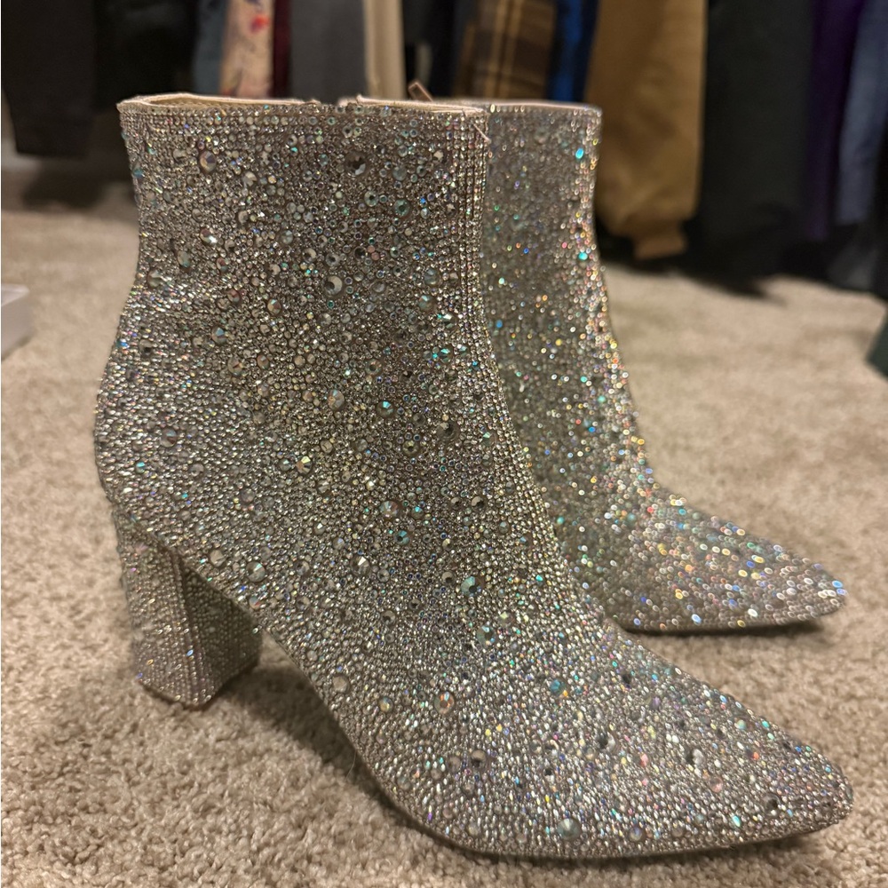 Betsey Johnson Cady Glittering Silver Ankle Boots